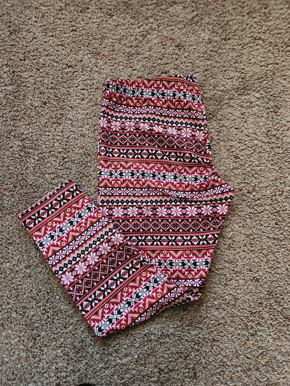 No Boundaries Red Fair Isle Patterned Girls' Leggings XXL (19)